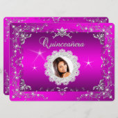 Invitation Princesse Rose Quinceanera Silver Tiara Party (Devant / Derrière)