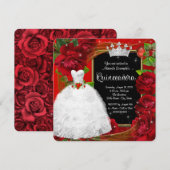 Invitation Princesse Rose Rouge Quinceanera (Devant / Derrière)