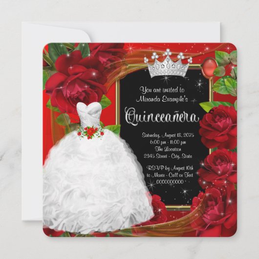Invitation Princesse Rose Rouge Quinceanera (Devant)