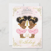 Invitation Princesse rose Tutu Couronne Twin Dark Skin Annive (Dos)