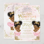 Invitation Princesse rose Tutu Couronne Twin Dark Skin Annive (Devant / Derrière)