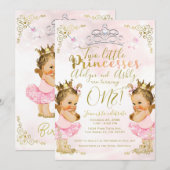 Invitation Princesse rose Tutu & Couronne Twin Girls Annivers (Devant / Derrière)