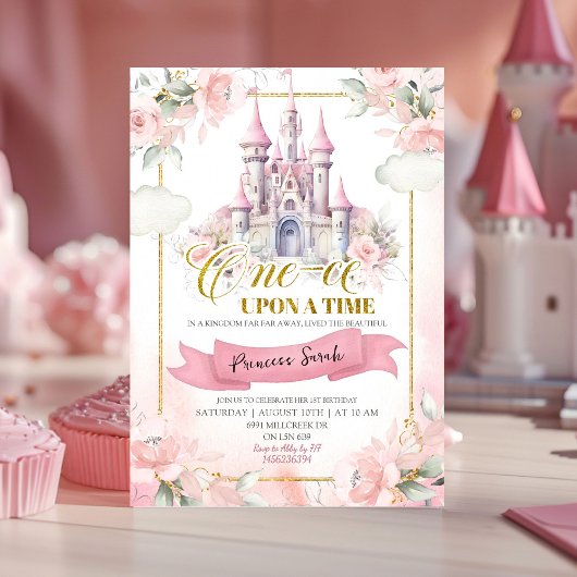 Invitation Princesse Rose Une Fois, Premier Anniversaire