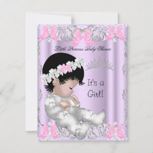 Invitation Princesse Rose Violet Gris Baby Shower Mignonne Fi