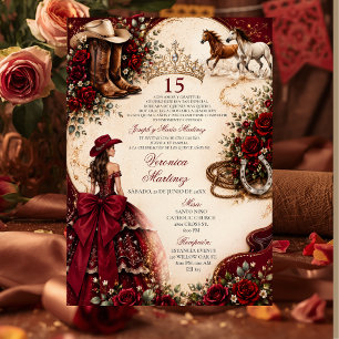 Invitation Princesse rouge burgundy occidental Mis Quince