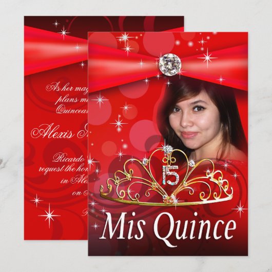 Invitation Princesse rouge FAITE SUR COMMANDE Tiara Photo de (Devant / Derrière)