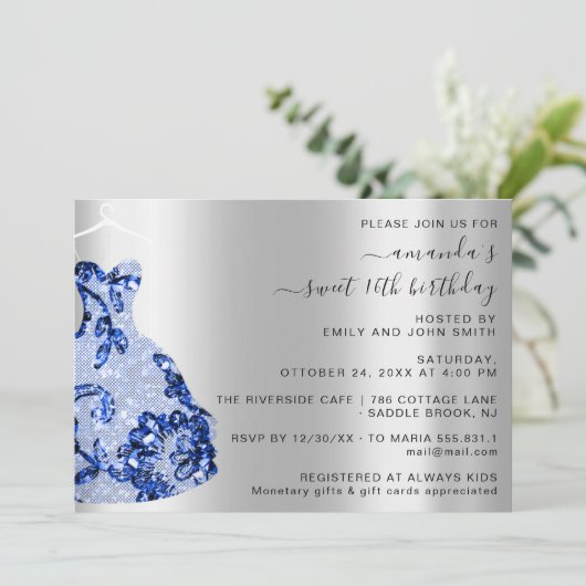 Invitation Princesse Royal Robe Douce 16e Blue Navy Princesse (Debout devant)