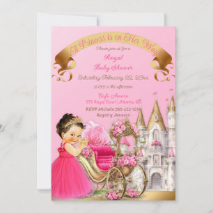 Invitation Princesse Royale Carrosse Château Rose Or Fille