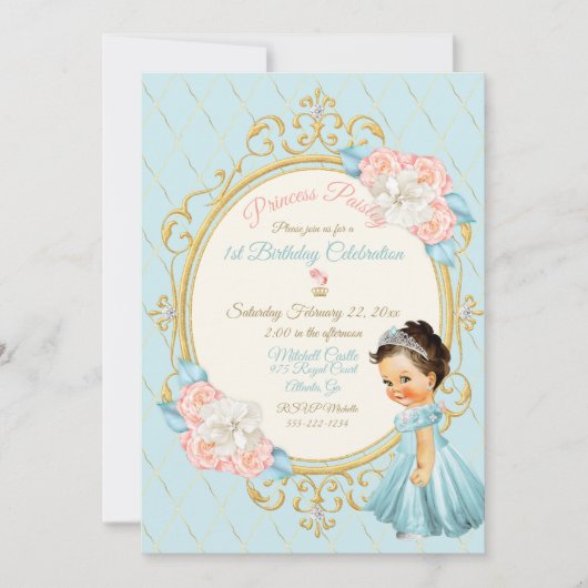 Invitation Princesse Royale de Conte de Fées Blush Or Aqua Fi (Devant)