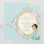 Invitation Princesse Royale de Conte de Fées Blush Or Aqua Fi (Devant / Derrière)