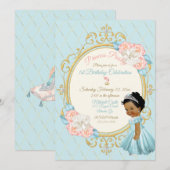 Invitation Princesse Royale de Conte de Fées Rose Aqua Ethniq (Devant / Derrière)