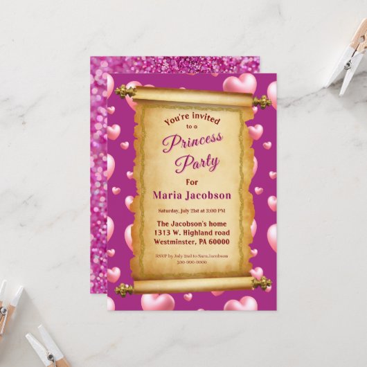 Invitation Princesse Royale Glitz et Glam (Devant/Arrière en situation)