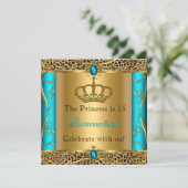 Invitation Princesse Royale Léopard Turquoise Fête de Quincea (Debout devant)