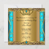 Invitation Princesse Royale Léopard Turquoise Fête de Quincea (Dos)