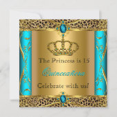 Invitation Princesse Royale Léopard Turquoise Fête de Quincea (Devant)