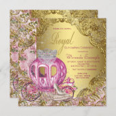 Invitation Princesse Royale Quinceañera Rose et Or (Devant / Derrière)