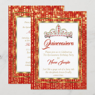 Invitation Princesse Royale Quinceañera Rouge Or Blanc