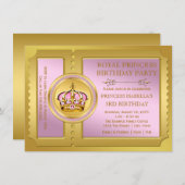 Invitation Princesse Royale Rose et Or Anniversaire (Devant / Derrière)