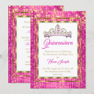 Invitation Princesse Royale Rose Quinceanera Or Blanc