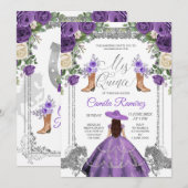 Invitation Princesse Silver Purple Espagnol Girl Sweet 15e (Devant / Derrière)