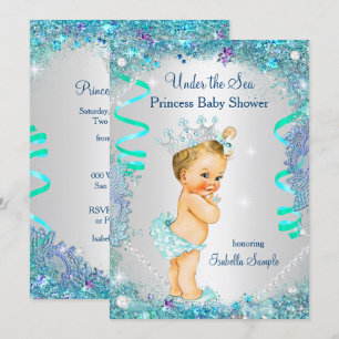 Invitation Princesse sous la mer Bleue Baby Shower Blonde