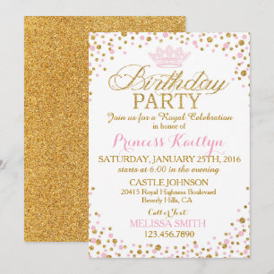 Invitation Princesse Sparkle rose et Parties scintillant or A