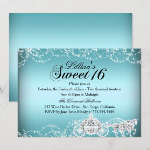 Invitation Princesse Sweet 16 Carrosse Cheval Bleu