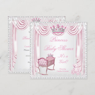 Invitation Princesse Tiara Baby Shower Rose Cradle Satin Dent