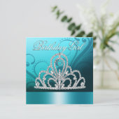 Invitation Princesse Tiara Birthday Girl (bleu) (Debout devant)