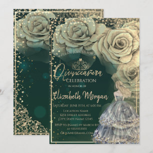 Invitation Princesse, Tiara doré, Diamants Roses