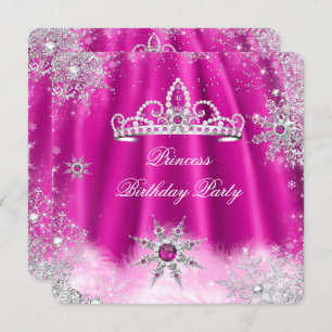 Invitation Princesse Tiara Hot rose Flocon de neige fête d'an