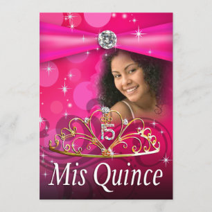 Invitation Princesse Tiara Photo de Fuschia Quinceanera 15