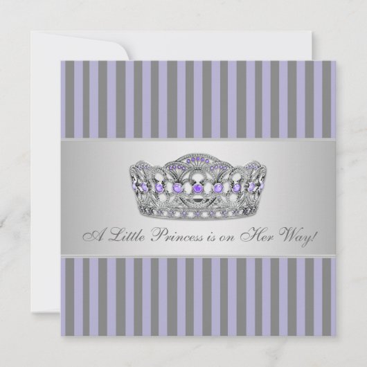Invitation Princesse Tiara Purple Grey Baby Girl Douche (Devant)