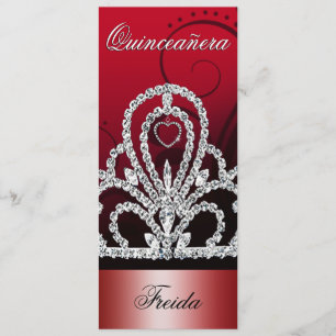 Invitation Princesse Tiara Quinceanera (rouge-foncé)