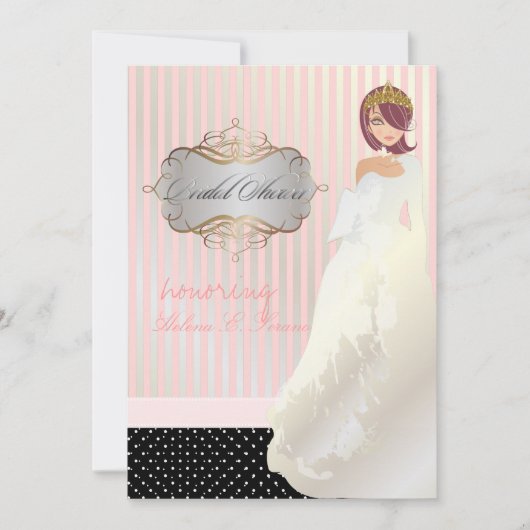 Invitation Princesse + tiara/rayures/pois/douche nuptiale (Devant)