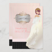 Invitation Princesse + tiara/rayures/pois/douche nuptiale (Devant / Derrière)