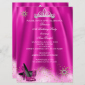 Invitation Princesse Tiara Rose Haut talons Or fête d'anniver (Devant / Derrière)