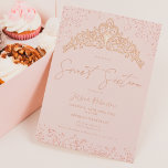 Invitation Princesse tiara rose or parties scintillant photo<br><div class="desc">Chic princess tiara couronne coeur en forme de parties scintillant d'or rose scintille et rose pastel rose pâle Soirée fête de 16 ans,  avec une calligraphie script chic. Ajoutez votre photo à l'arrière. Contactez-moi pour changer la police principale.</div>