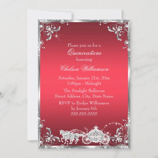Invitation Princesse Tiara Ruby Red Sparkle Quinceanera (Dos)