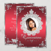 Invitation Princesse Tiara Ruby Red Sparkle Quinceanera (Devant / Derrière)