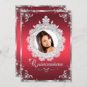 Invitation Princesse Tiara Ruby Red Sparkle Quinceanera