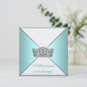 Invitation Princesse Tiara Turquoise Blanc bébé fille douche (Debout devant)