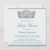 Invitation Princesse Tiara Turquoise Blanc bébé fille douche (Dos)