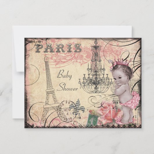 Invitation Princesse Tour Eiffel et baby shower de lustre (Devant)