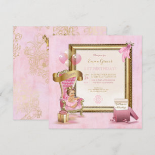 Invitation Princesse Trône Velours Rose Couronne Or Anniversa