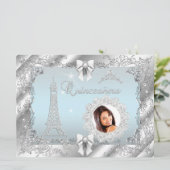 Invitation Princesse Turquoise Bleue Quinceanera Silver Photo (Debout devant)