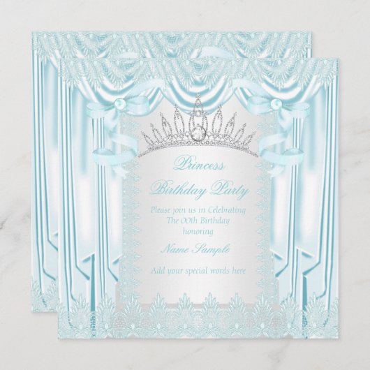 Invitation Princesse Turquoise Lace Tiara White Anniversaire  (Devant / Derrière)