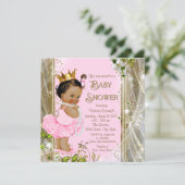 Invitation Princesse Tutu Baby shower d'or rose (Debout devant)