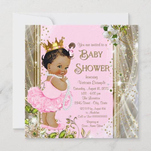 Invitation Princesse Tutu Baby shower d'or rose (Devant)