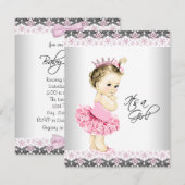 Invitation Princesse Tutu Baby shower rose et gris (Devant / Derrière)